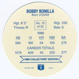 1989 Holsum Schafers Discs #15 Bobby Bonilla Back