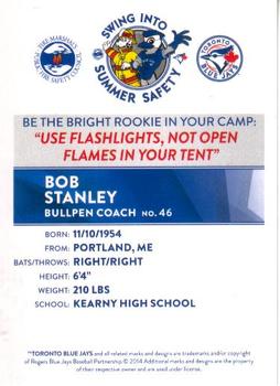 2014 Toronto Blue Jays Fire Safety #NNO Bob Stanley Back