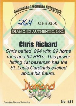2000 Diamond Authentics Autographs #31 Chris Richard Back