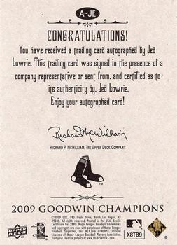 2009 Upper Deck Goodwin Champions - Autographs #A-JE Jed Lowrie Back