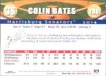 2014 Grandstand Harrisburg Senators #2 Colin Bates Back