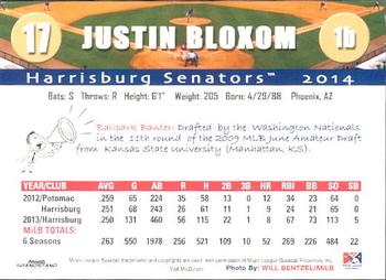 2014 Grandstand Harrisburg Senators #3 Justin Bloxom Back