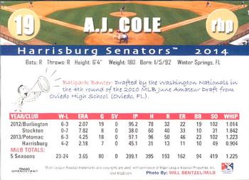 2014 Grandstand Harrisburg Senators #5 A.J. Cole Back