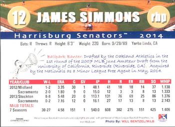 2014 Grandstand Harrisburg Senators #27 James Simmons Back