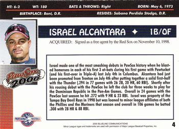 2000 Blueline Q-Cards Pawtucket Red Sox #4 Israel Alcantara Back