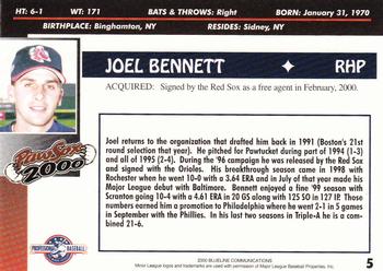 2000 Blueline Q-Cards Pawtucket Red Sox #5 Joel Bennett Back