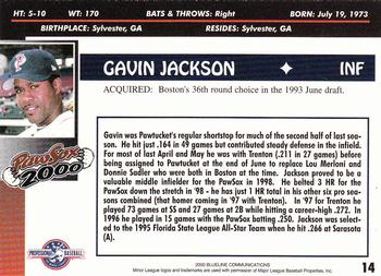 2000 Blueline Q-Cards Pawtucket Red Sox #14 Gavin Jackson Back