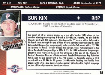 2000 Blueline Q-Cards Pawtucket Red Sox #15 Sun Kim Back