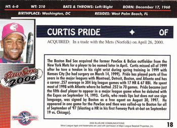 2000 Blueline Q-Cards Pawtucket Red Sox #18 Curtis Pride Back