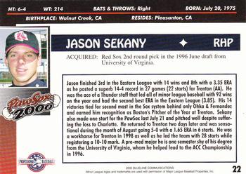 2000 Blueline Q-Cards Pawtucket Red Sox #22 Jason Sekany Back