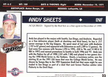2000 Blueline Q-Cards Pawtucket Red Sox #23 Andy Sheets Back