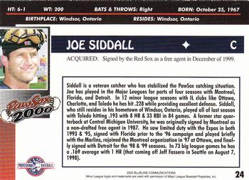 2000 Blueline Q-Cards Pawtucket Red Sox #24 Joe Siddall Back