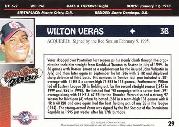 2000 Blueline Q-Cards Pawtucket Red Sox #29 Wilton Veras Back