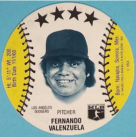 1985 Subway Discs #NNO Fernando Valenzuela Front