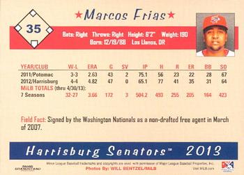 2013 Grandstand Harrisburg Senators #8 Marcos Frias Back