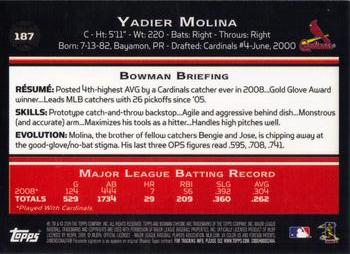 2009 Bowman Chrome #187 Yadier Molina Back