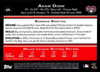 2009 Bowman Chrome #24 Adam Dunn Back