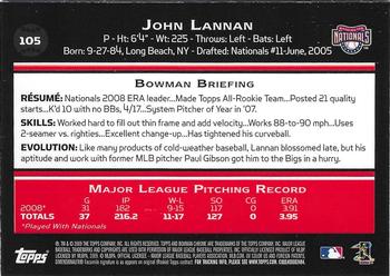 2009 Bowman Chrome #105 John Lannan Back