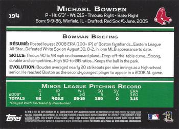 2009 Bowman Chrome #194 Michael Bowden Back