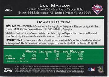 2009 Bowman Chrome #206 Lou Marson Back