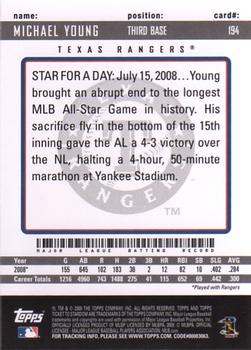 2009 Topps Ticket to Stardom #194 Michael Young Back