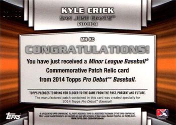 2014 Topps Pro Debut - Minor League Manufactured Hat Logo #MH-KC Kyle Crick Back