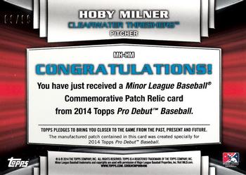 2014 Topps Pro Debut - Minor League Manufactured Hat Logo #MH-HM Hoby Milner Back