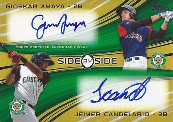2014 Topps Pro Debut - Side By Side Dual Autographs Gold #SSA-AC Gioskar Amaya / Jeimer Candelario Front