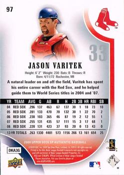 2009 SP Authentic #97 Jason Varitek Back
