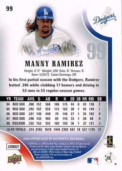 2009 SP Authentic #99 Manny Ramirez Back
