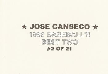 1989 Baseball's Best Two (unlicensed) #2 Jose Canseco Back