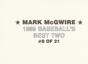 1989 Baseball's Best Two (unlicensed) #8 Mark McGwire Back