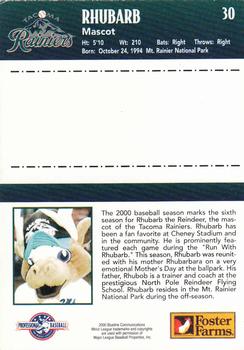 2000 Blueline Q-Cards Tacoma Rainiers #30 Rhubarb Back