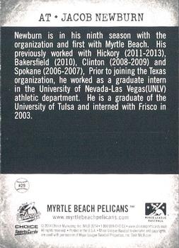 2014 Choice Myrtle Beach Pelicans #29 Jacob Newburn Back