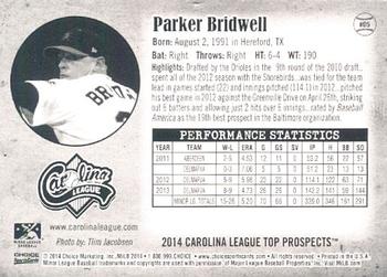 2014 Choice Carolina League Top Prospects #5 Parker Bridwell Back