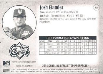 2014 Choice Carolina League Top Prospects #10 Josh Elander Back