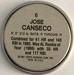 1987 Topps Coins #6 Jose Canseco Back