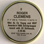 1987 Topps Coins #8 Roger Clemens Back