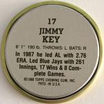 1988 Topps Coins #17 Jimmy Key Back