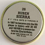 1988 Topps Coins #26 Ruben Sierra Back