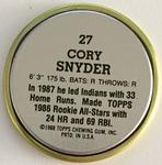 1988 Topps Coins #27 Cory Snyder Back