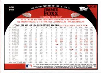2009 Topps Updates & Highlights #UH281 Jimmie Foxx Back