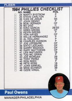 1984 Fleer #648 Checklist: Phillies / Giants Front