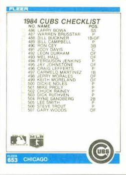 1984 Fleer #653 Checklist: Blue Jays / Cubs Back