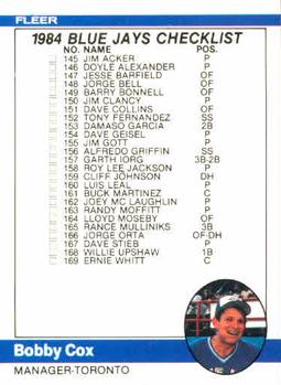 1984 Fleer #653 Checklist: Blue Jays / Cubs Front
