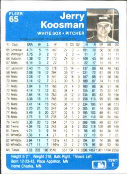 1984 Fleer #65 Jerry Koosman Back