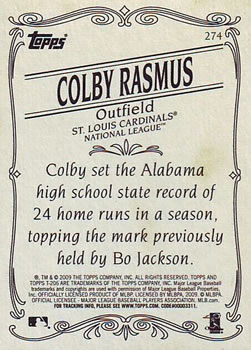 2009 Topps 206 #274 Colby Rasmus Back
