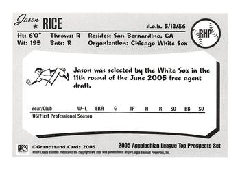 2005 Grandstand Appalachian League Top Prospects #NNO Jason Rice Back