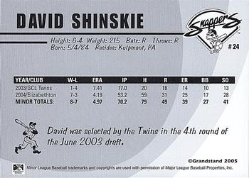 2005 Grandstand Beloit Snappers #NNO David Shinskie Back