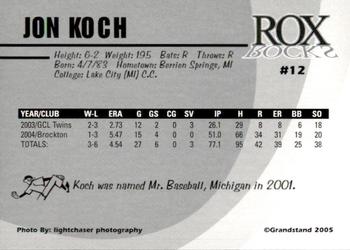 2005 Grandstand Brockton Rox #NNO Jon Koch Back